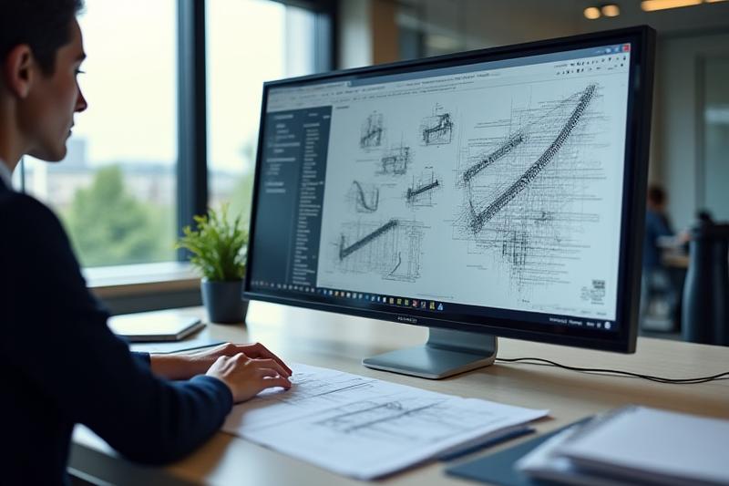 モダンなオフィスで鉄道インフラの設計図を検討する専門家